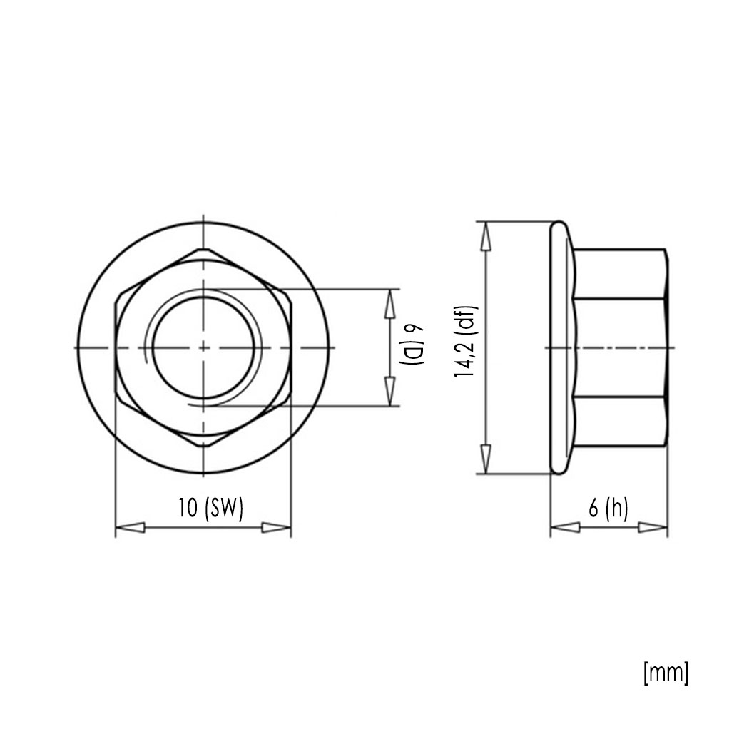 Sechskantmuttern mit Flansch M6 Edelstahl A2 DIN 6932