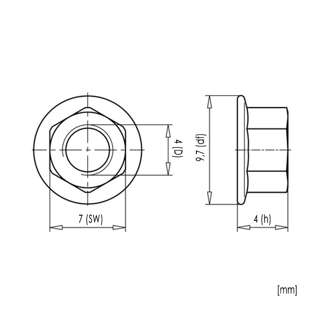 Sechskantmuttern mit Flansch M4 Edelstahl A2 DIN 6932