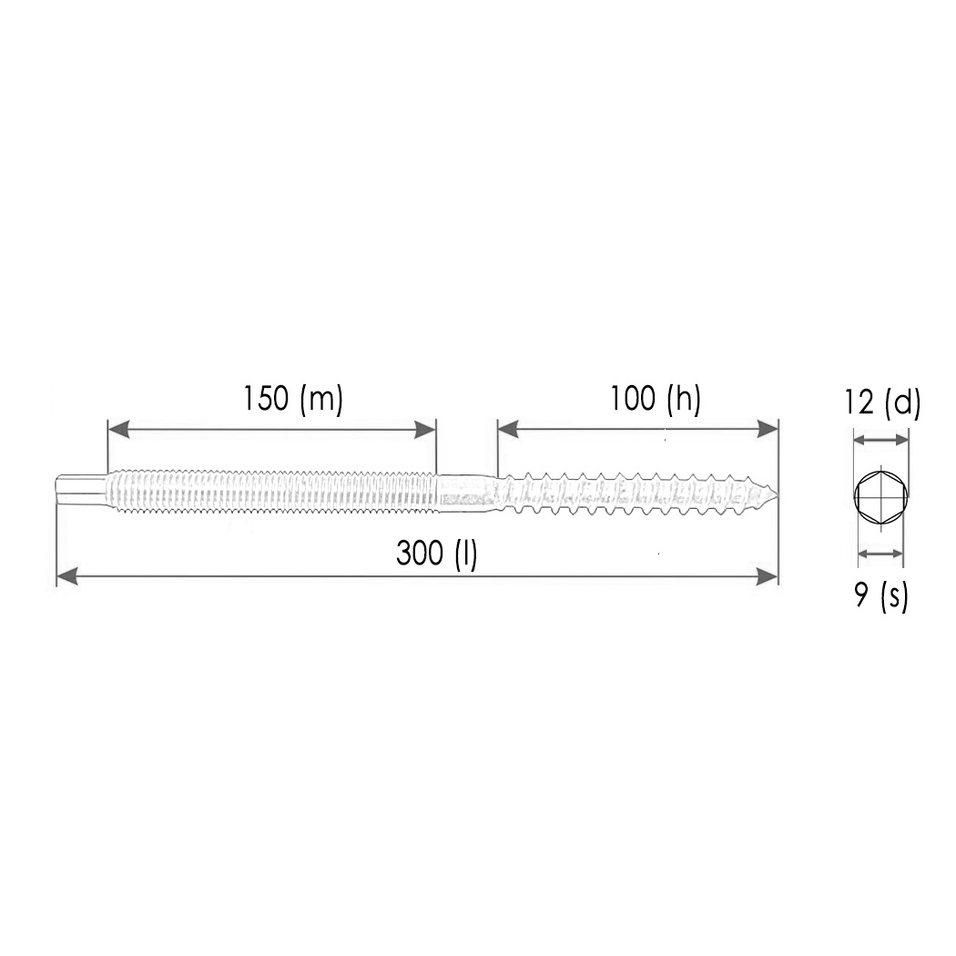 Stockschrauben mit Sechskantansatz M12x300