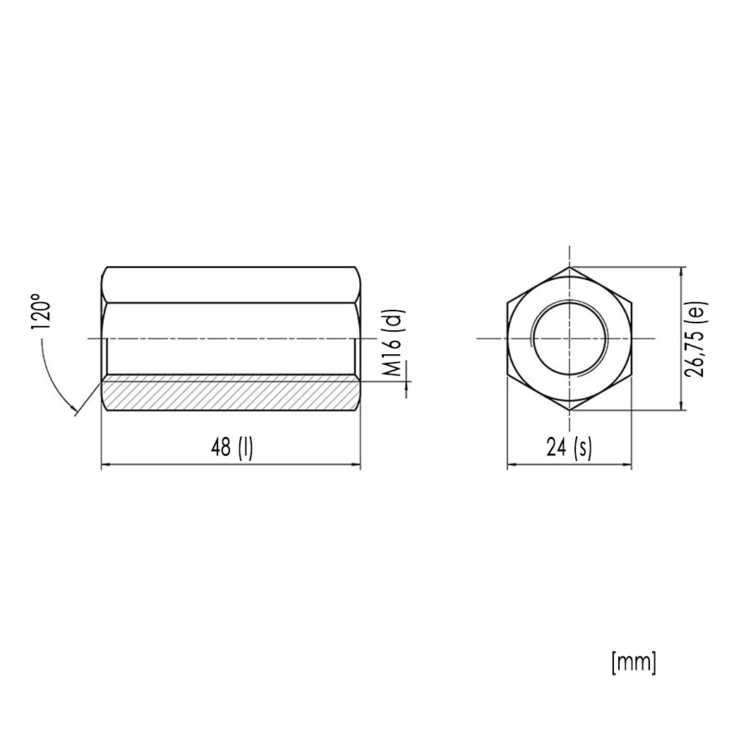 Langmuttern Sechskant M16 Edelstahl A2 DIN 6334